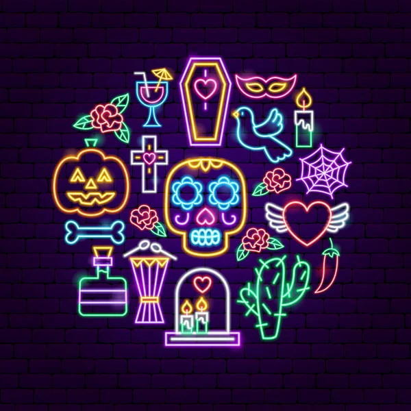 Dia de los Muertos Concepto de neón — Vector de stock