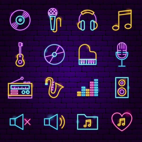 Música Neon Iconos — Vector de stock