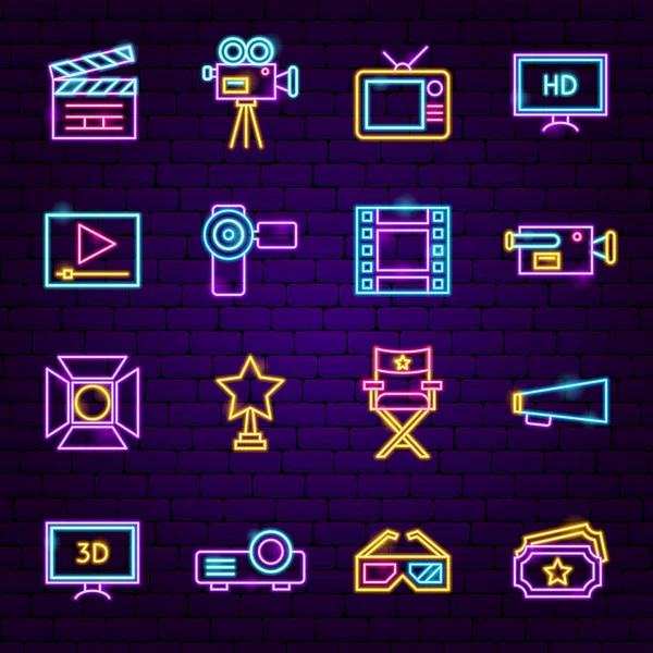Film Neon Icons — Stockvector