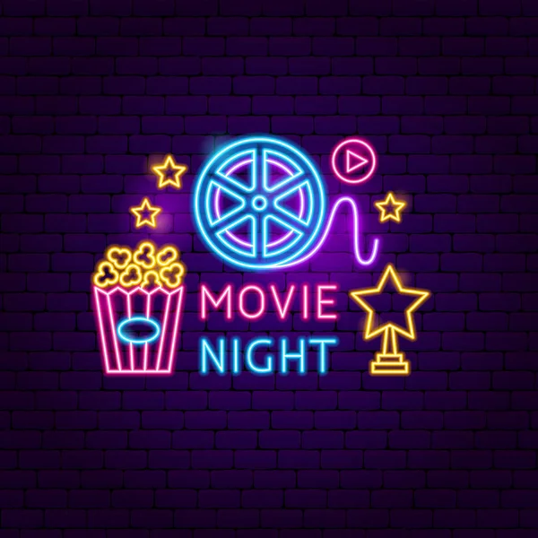 Film nacht Neon teken — Stockvector