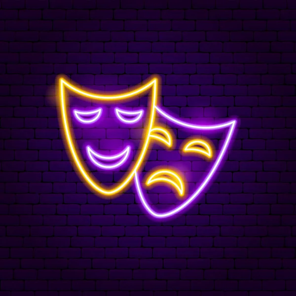 Theater Masks Neon Sign — Stock Vector