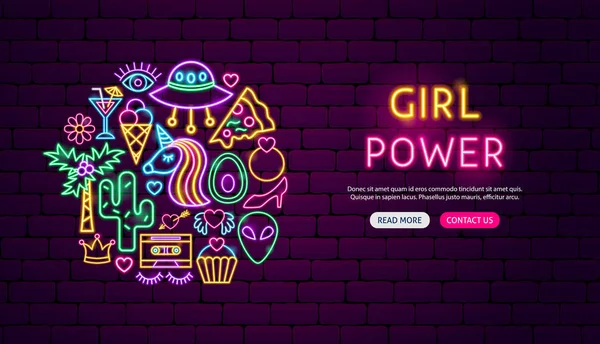 Girl Power Neon projekt transparent — Wektor stockowy