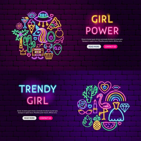 Menina Power Website Banners — Vetor de Stock