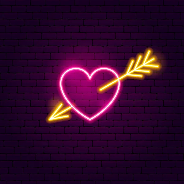Kalp ok neon tabela ile — Stok Vektör