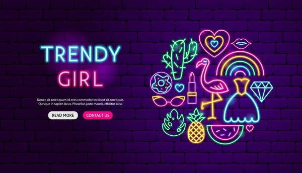 Trendi lány Neon Banner tervezés — Stock Vector