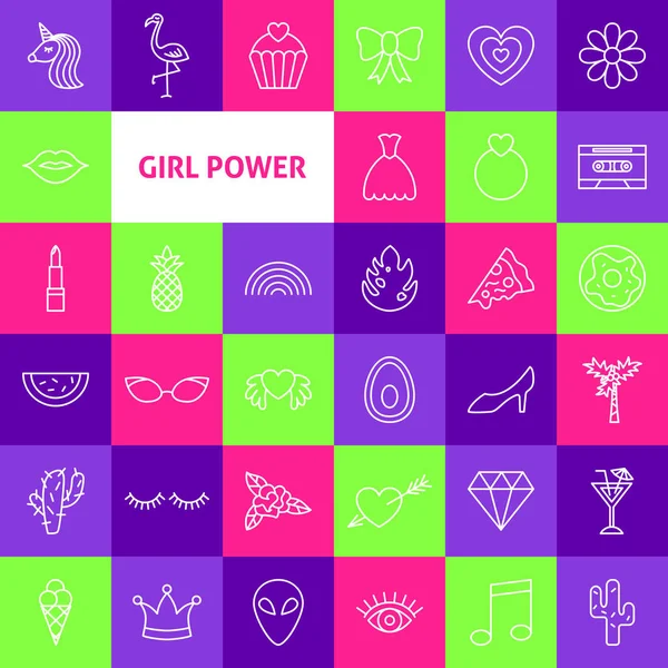 Wektor Girl Power Line ikony — Wektor stockowy