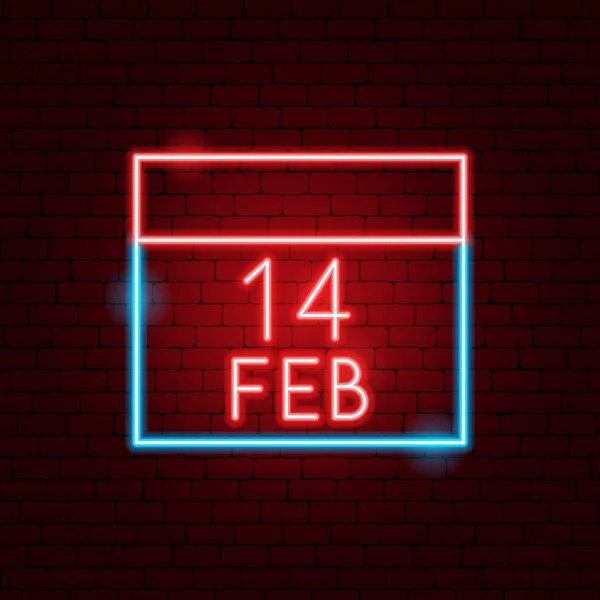 14 februari kalender neonskylt — Stock vektor