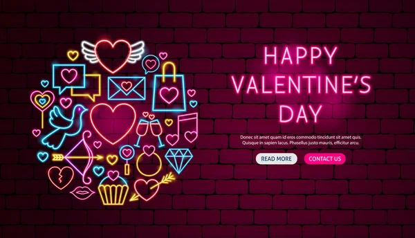 Happy Valentine den Neon nápis Design — Stockový vektor