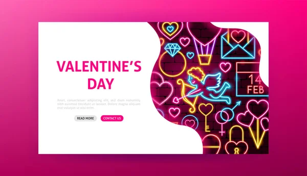 Valentin nap Neon leszállás oldal — Stock Vector