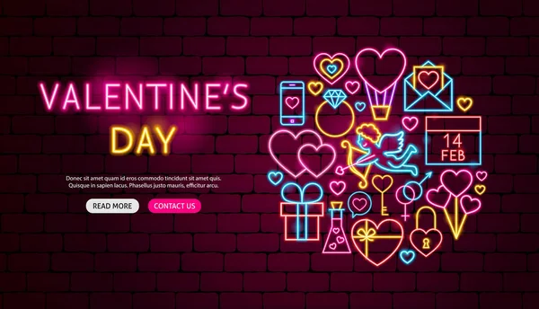 Valentines Day Neon Banner Design — Stock Vector