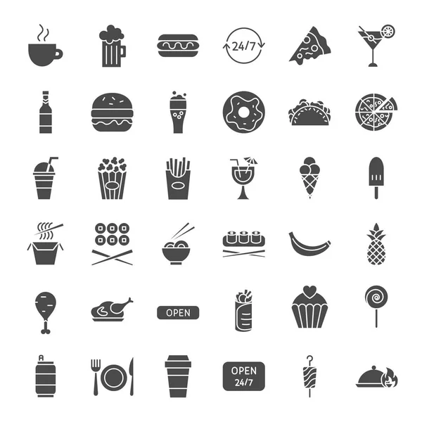 Iconos web sólidos de comida rápida — Vector de stock