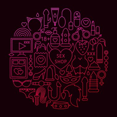 Sex Shop Line Icon Circle Concept