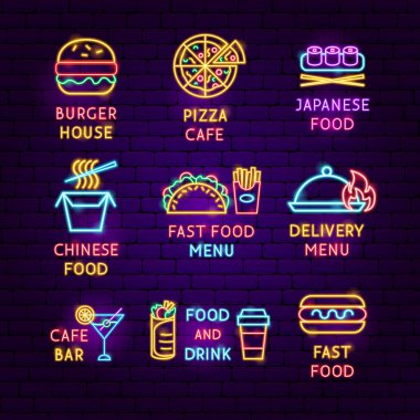 Fast Food Neon etiket kümesi