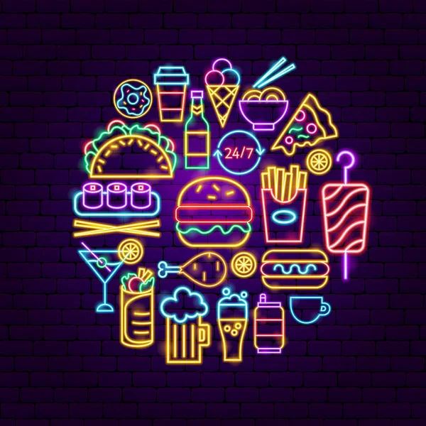 Fast Food Neon Concept — Stock Vector