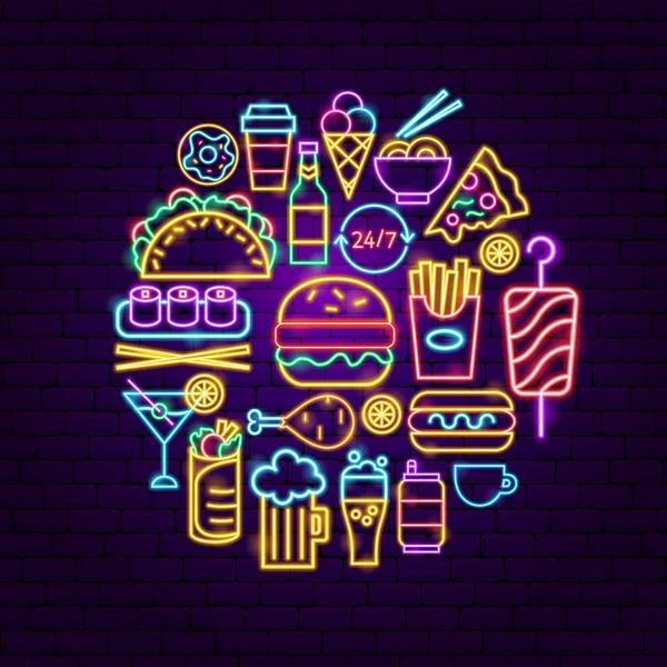 Fast Food Neon koncepció — Stock Vector