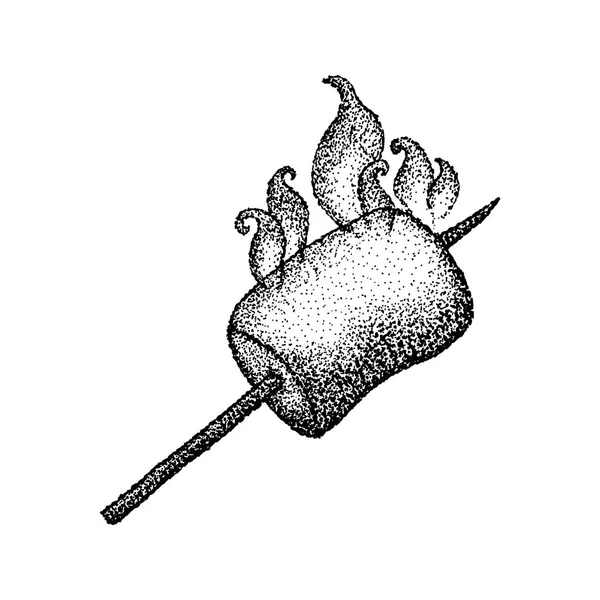 Marshmallow Dotwork con fuego — Vector de stock