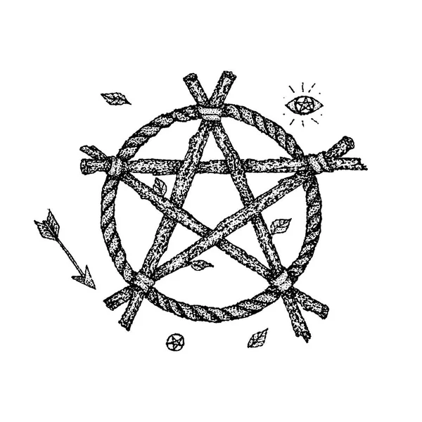 Dotwork cadı Pentagram — Stok Vektör