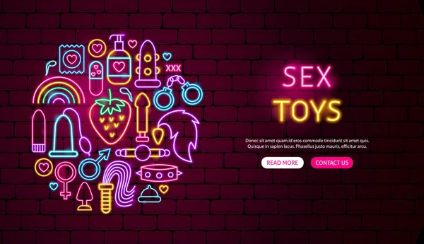 Juguetes sexuales Neon Banner Design — Vector de stock