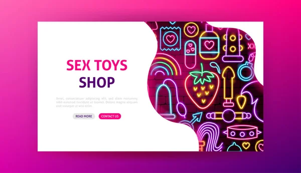 Sex Hračky Neon vstupní stránka — Stockový vektor
