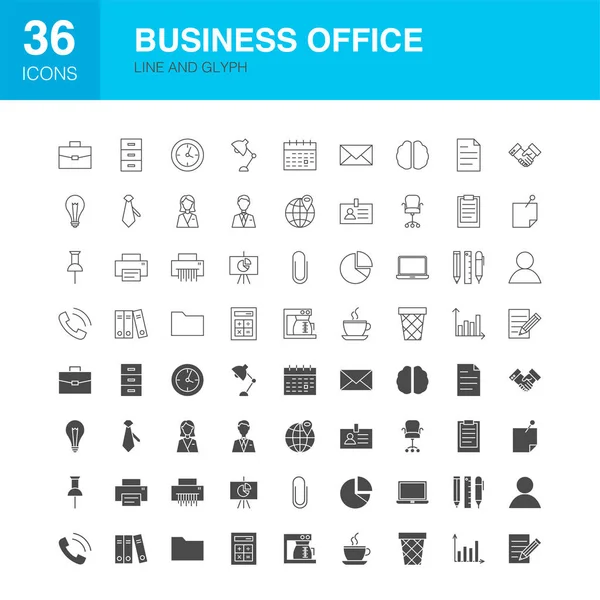Business Office Line Web-Glyphen-Symbole — Stockvektor