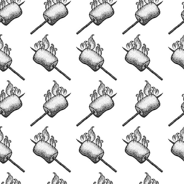 Dotwork Marshmallow Fire Seamless Pattern