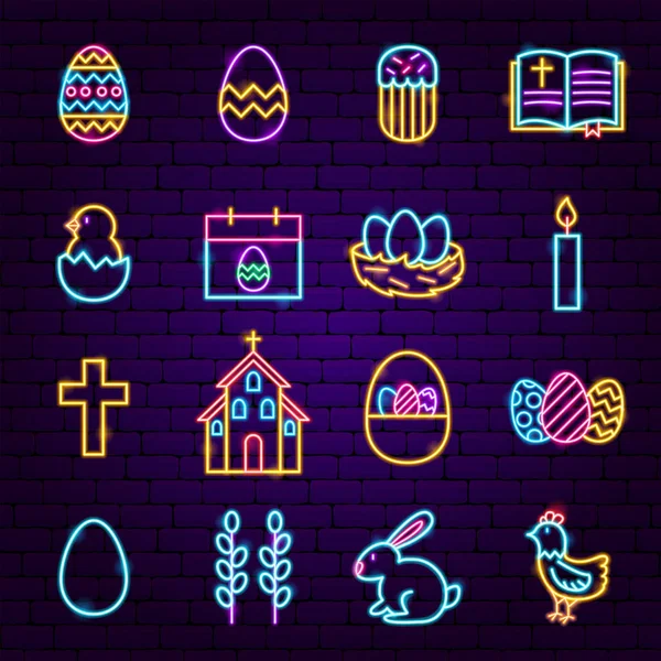 Easter Neon Icons — Stock Vector