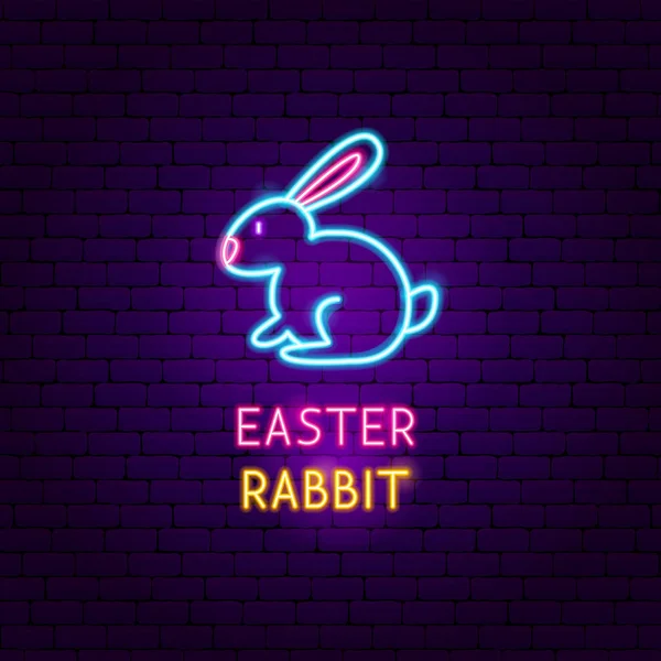 Easter Rabbit Neon Label — Stock Vector