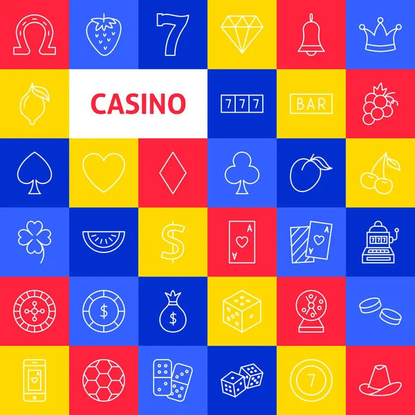 Iconos de línea de Vector Casino — Archivo Imágenes Vectoriales