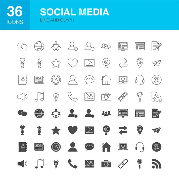 Línea de medios sociales Web Glyph Iconos — Vector de stock
