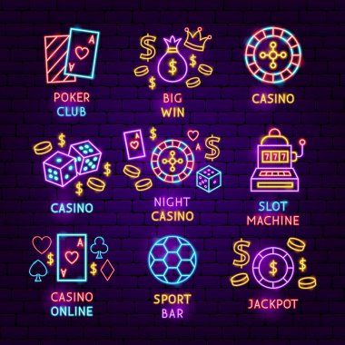 Casino Oyun Neon etiket kümesi