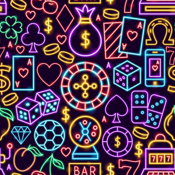Casino Neon sömlösa mönster — Stock vektor
