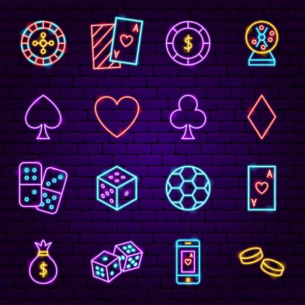 Iconos de neón de noche de casino — Vector de stock