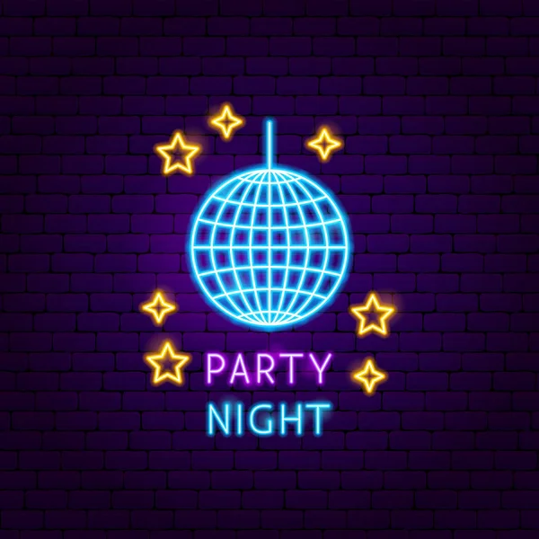 Party Night Neon Label — Stock Vector