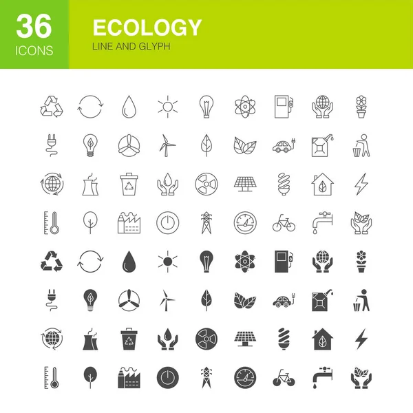 Línea de Ecología Web Glyph Iconos — Archivo Imágenes Vectoriales