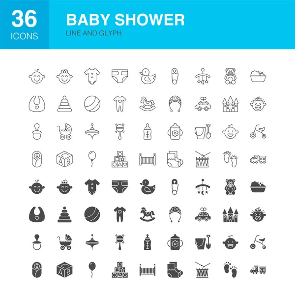 Baby zuhanyzó vonal karakterjel ikonok — Stock Vector
