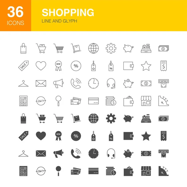 Shopping Line Web-Glyphen-Symbole — Stockvektor