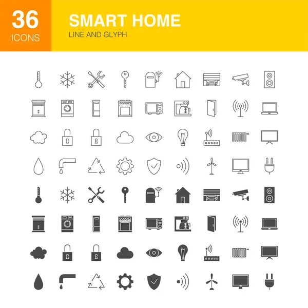 Smart Home Line Web Glyph iconen — Stockvector