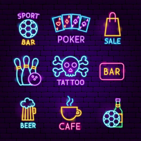 Bar Street Neon Label Set — Stock Vector