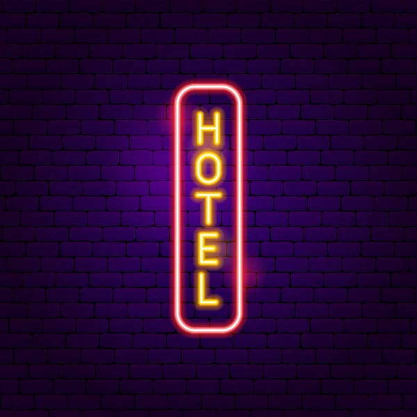 Etiqueta vertical del neón del hotel — Vector de stock