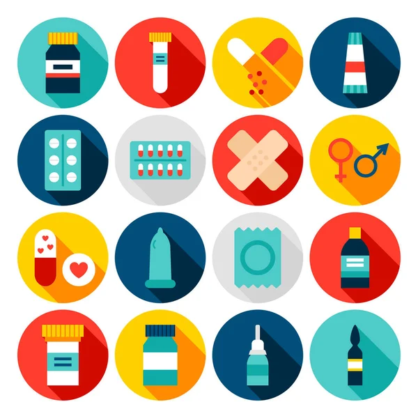 Geneeskunde apotheek platte iconen — Stockvector