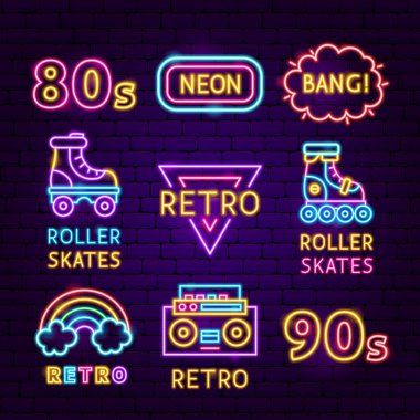 Retro neon etiket seti
