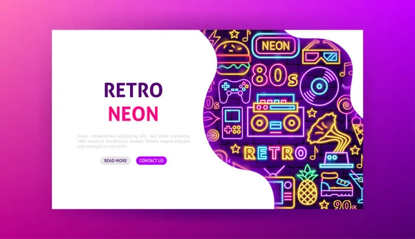 Retro Neon Landing Page — Stock Vector