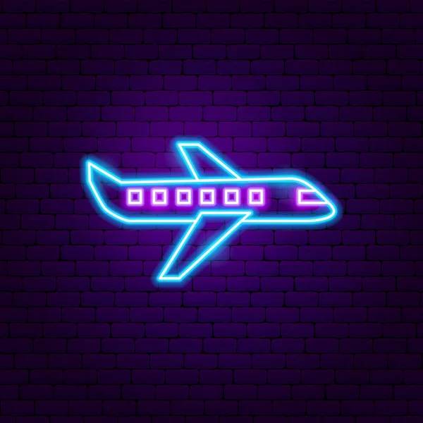 Airplane Neon Label — Stock Vector