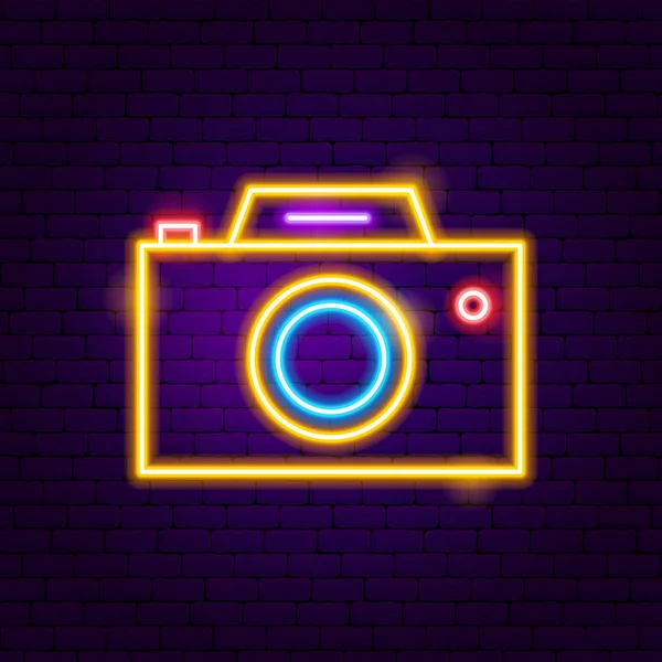 Photo Camera Neon Label — Stock Vector