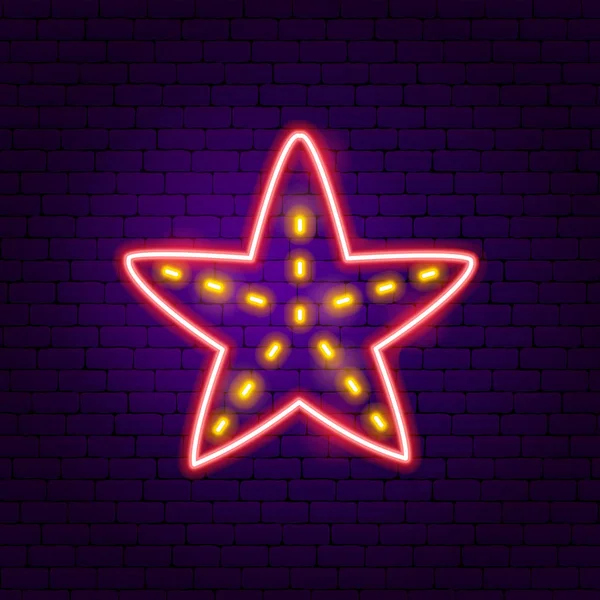 Starfish Neon Label — Stock Vector