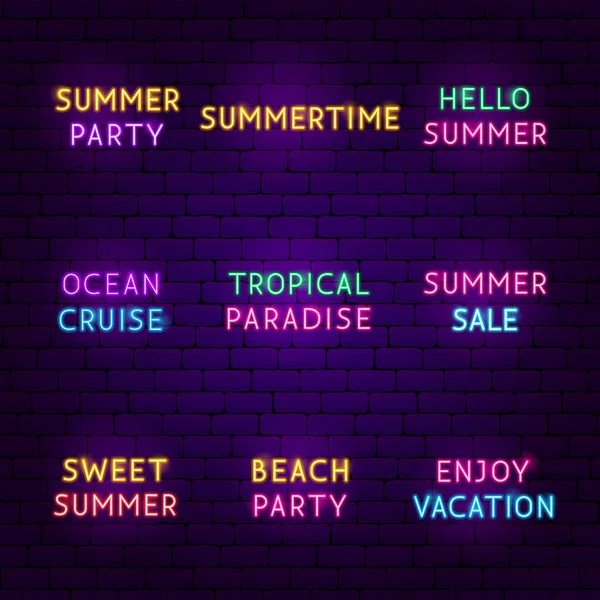 Sommerreise Neon Text Set — Stockvektor