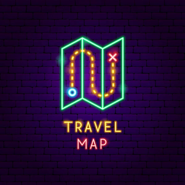 Mapa de Viagem Neon Label — Vetor de Stock