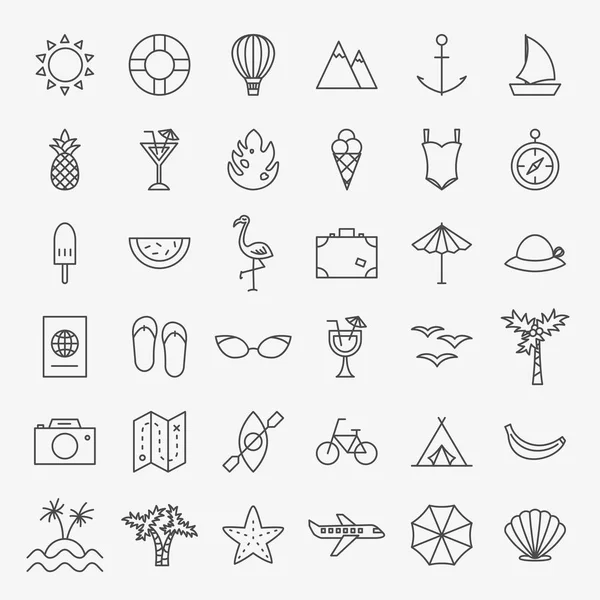 Summer Travel Line Icons Set — Stock Vector
