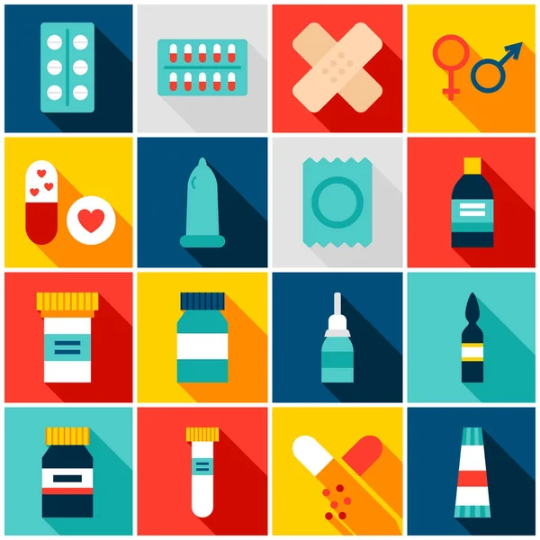 Medicine Pharmacy Colorful Icons — Stock Vector