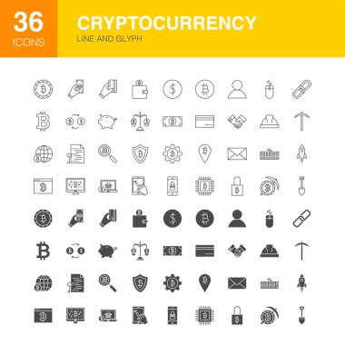 Cryptocurrency Line Web Glyph Simgeleri